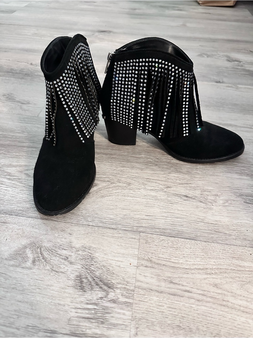 Zadig & Voltaire Black Rhinestone Fringe Ankle Boots